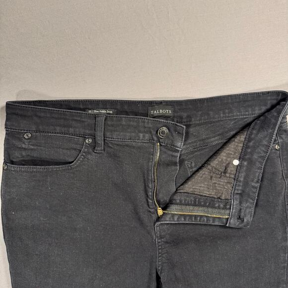 Talbots Women's Classic High Waist Slim Straight Ankle Jeans Black Raven Wash 12 - Picture 4 of 9